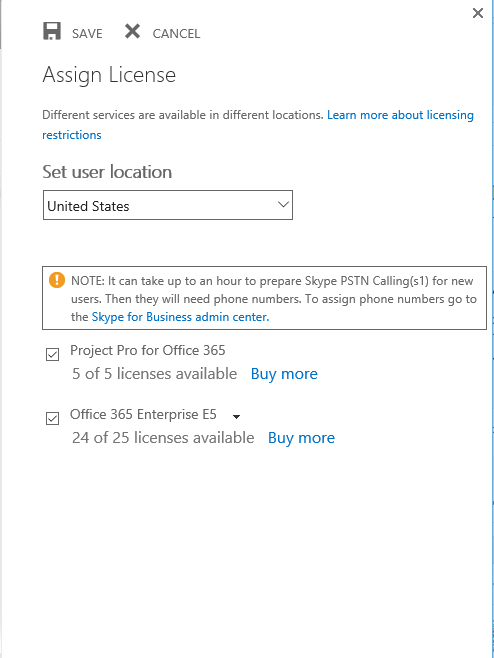 Assign license dialog Assign license dialog