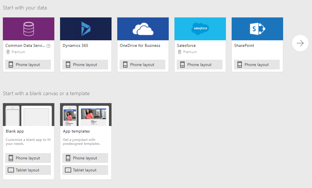 layouts PowerApps - The Basics - Device options