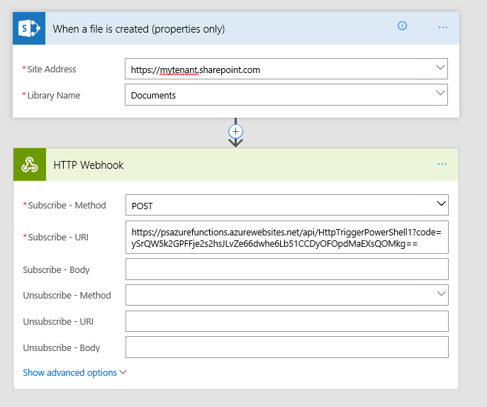 flowwebhook Azure Function Apps - SharePoint lists - Creating web hooks that run PowerShell triggered by item creation
