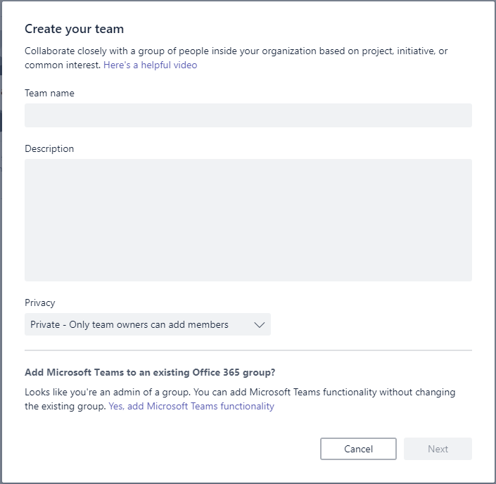 Create your team form Create your team form