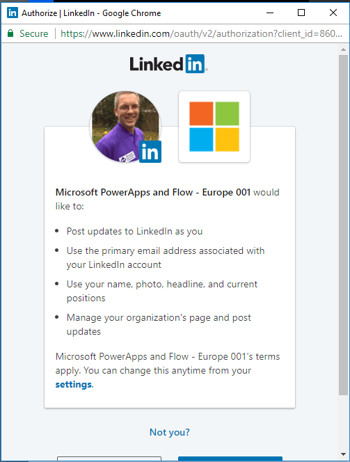 authorize Microsoft Flow - Manage your LinkedIn posts from SharePoint