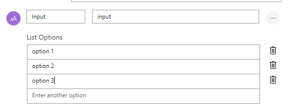 List options for an input parameter