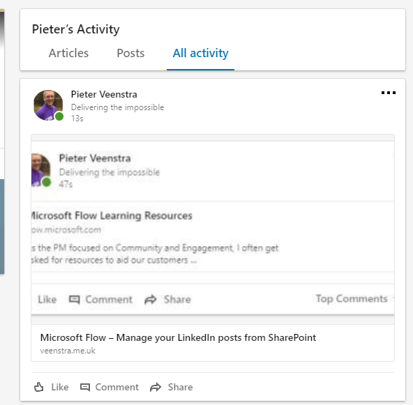 newpostlinkedin Microsoft Flow - Manage your LinkedIn posts from SharePoint