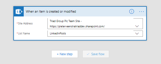 triggerlinkedinposts Microsoft Flow - Manage your LinkedIn posts from SharePoint