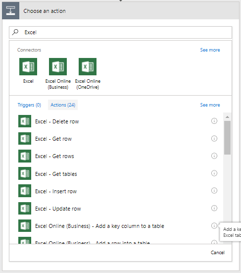 3 Excel Connectors in Microsoft Flow