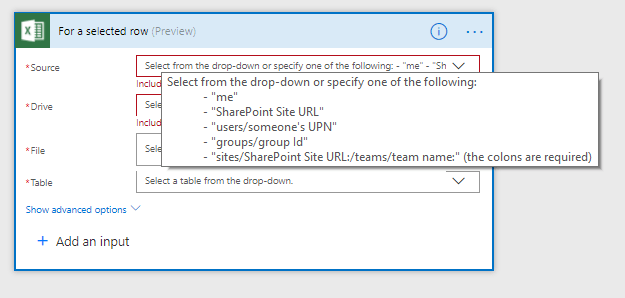 foraselectedrow For a selected row action