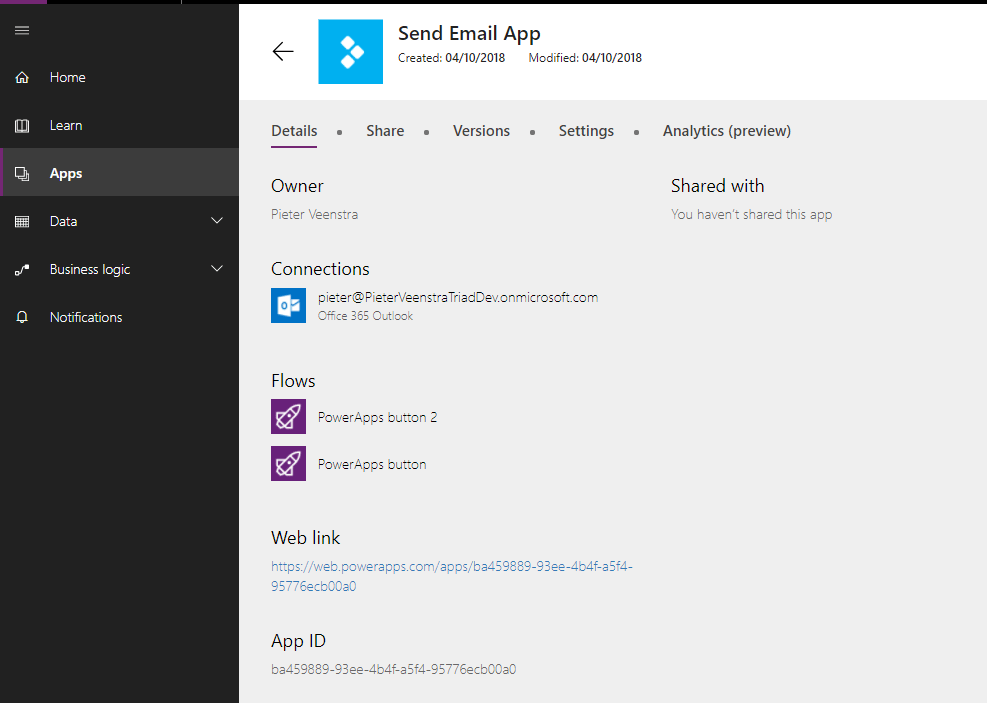 appdetails PowerApps - How to mess up your app by removing flows from Microsoft Flow