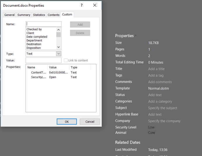 securitylevelwrong SharePoint Online/2016 - Document Properties vs DocProperty