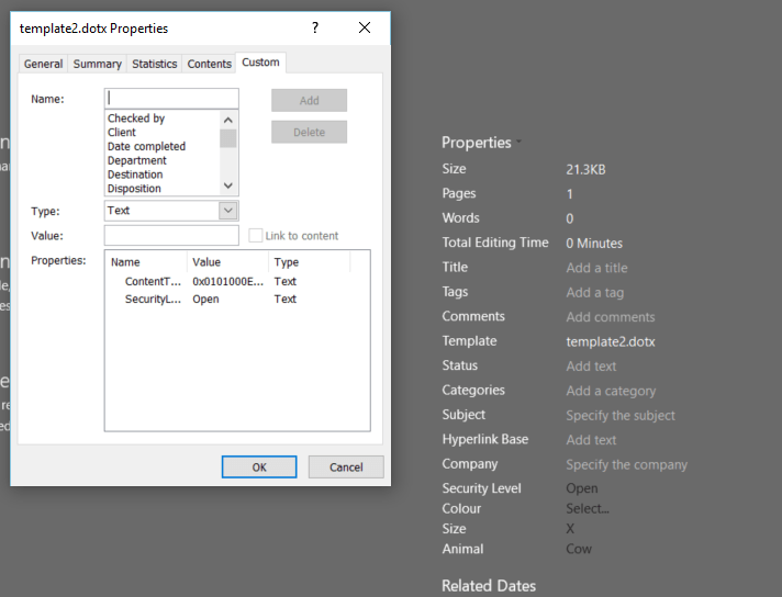 template2 SharePoint Online/2016 - Document Properties vs DocProperty