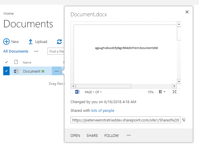 word Showing a document in preview