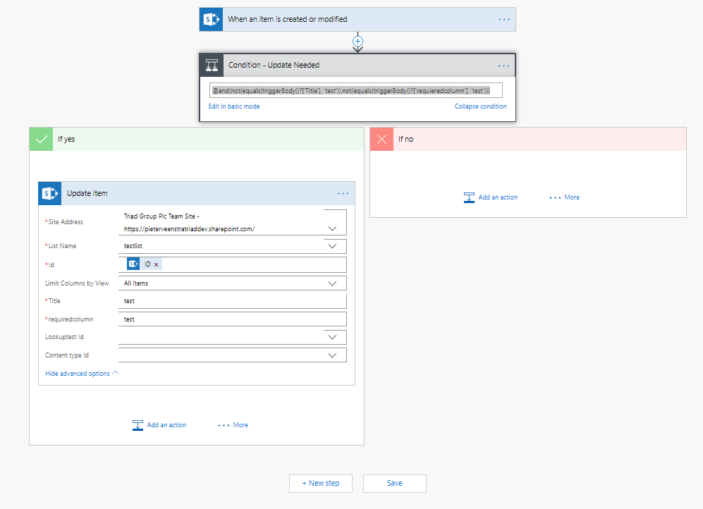 update item action within a condition update item action within a condition