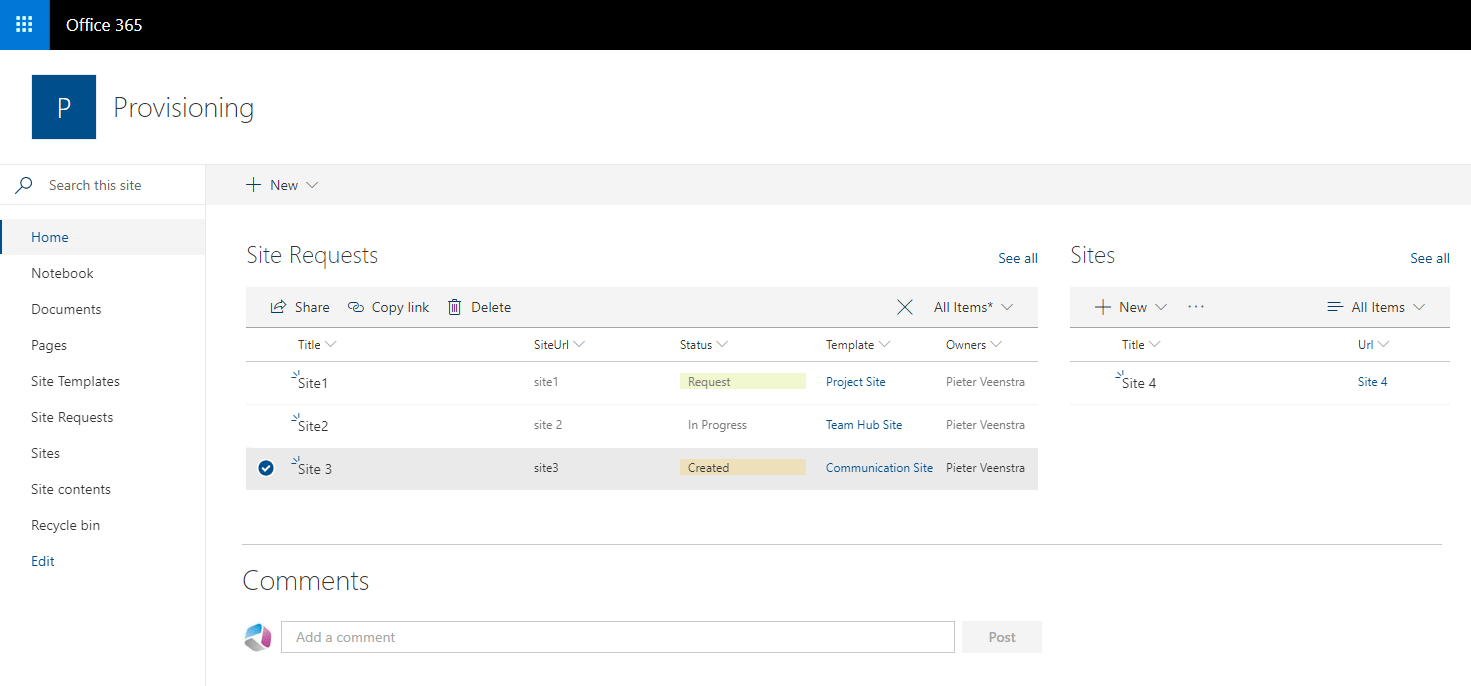 siterequest Site Requests and Sites overview