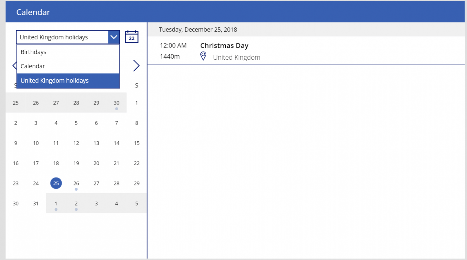 Calendar template in Power Apps Calendar template in Power Apps