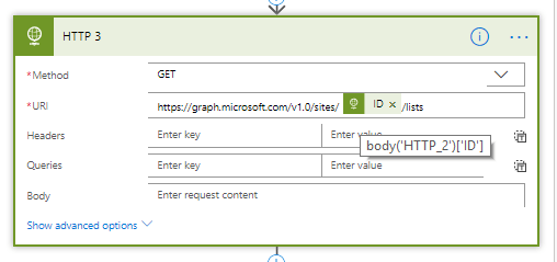 HTTP request calling MS Graph getting lists HTTP request calling MS Graph getting lists
