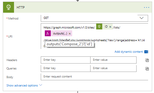 HTTP request calling MS Graph reading range HTTP request calling MS Graph reading range