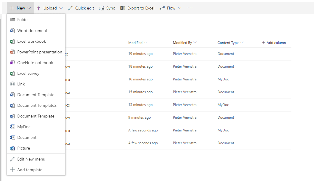 Additional document templates in New Menu Additional document templates in New Menu