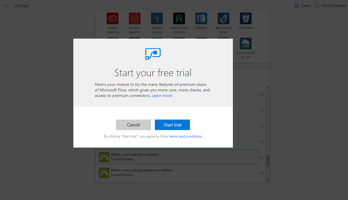 Free trial dialogue that appears Free trial dialogue that appears