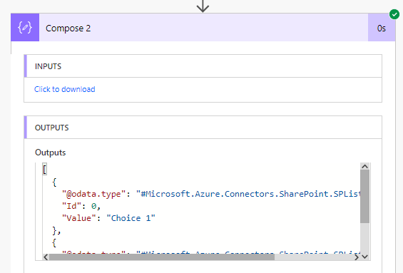 fullchecks Compose action showing values