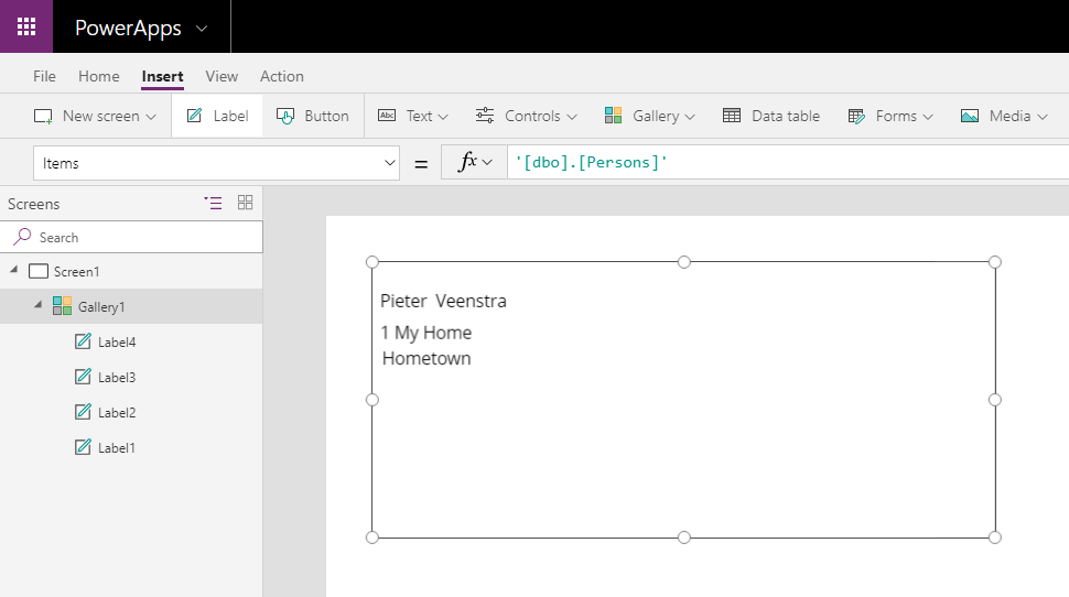 datainpowerapps Display the data from my table in PowerApps using a Gallery
