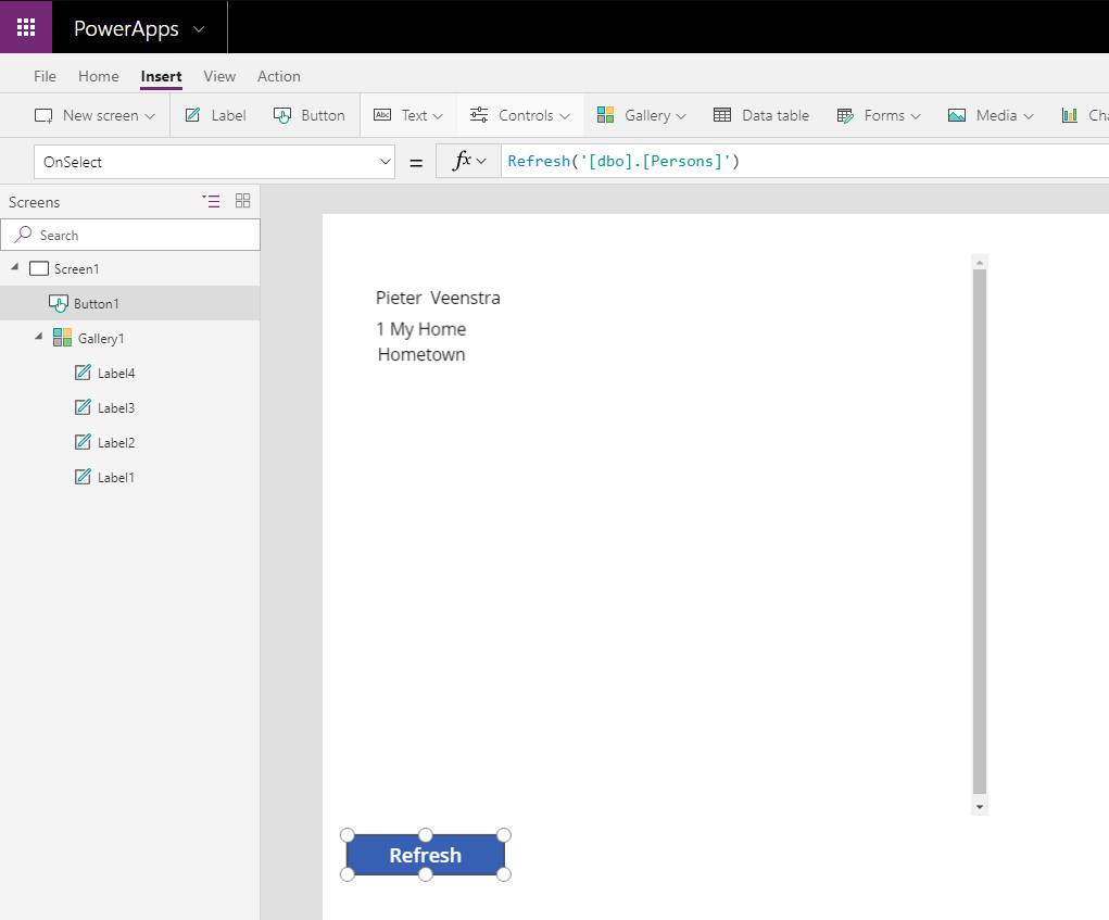 refresh Refresh my data in PowerApps