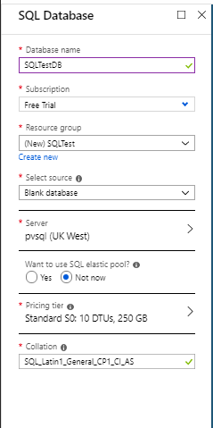 sqlazure SQL Database configuration