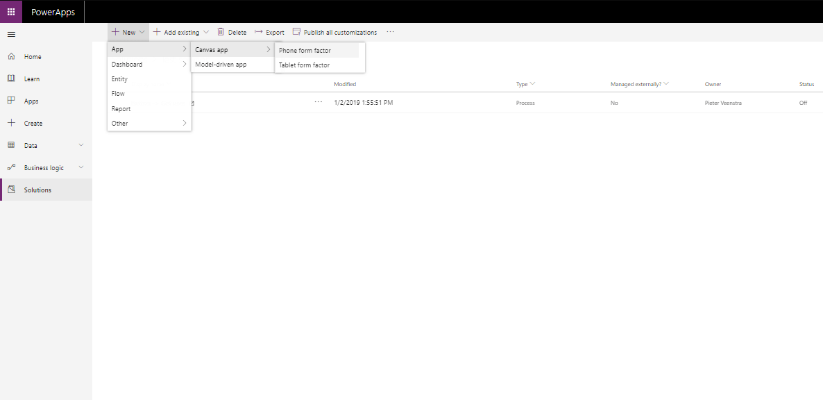 Add an app to a solution
