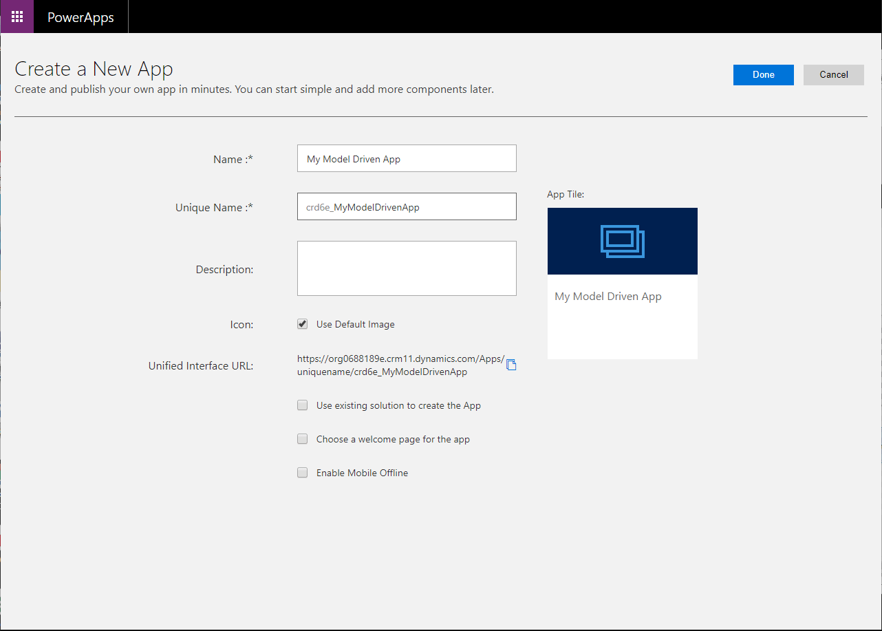 Model driven apps