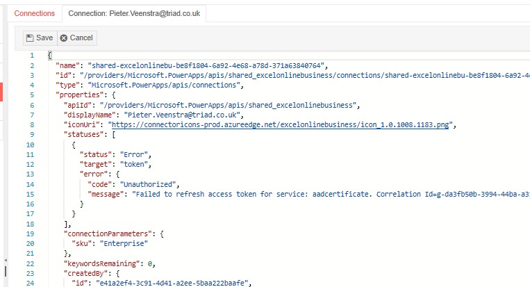 json for a connection