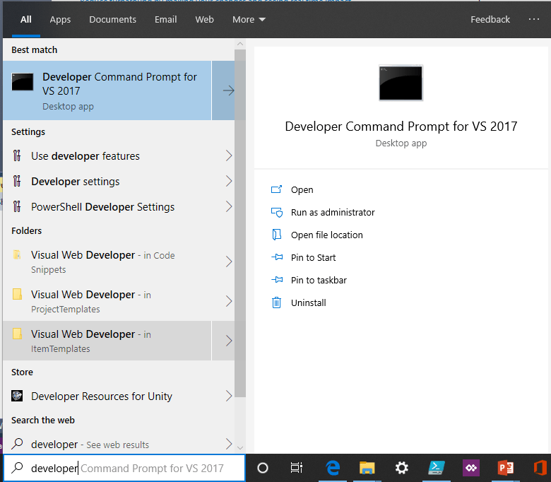 developercommandprompt Starting Developer Command Prompt for VS 2017
