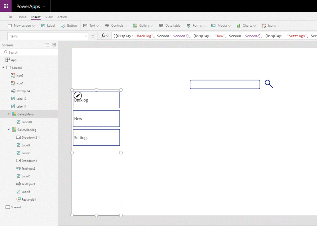 menupa Menu developed in Power Apps Studio