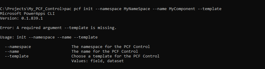 notemplate create a component with pac init