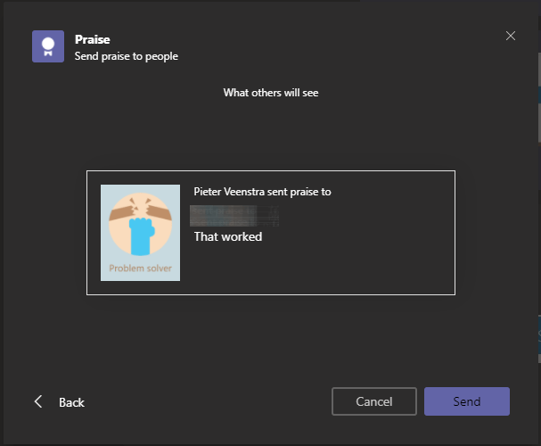 Praise preview in Microsoft teams