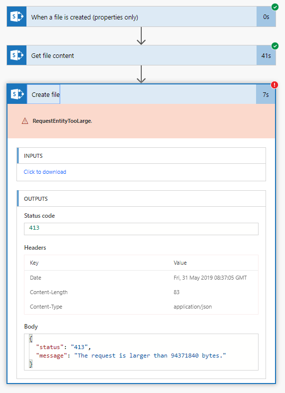 createfile failing 1 Copy large files with Power Automate