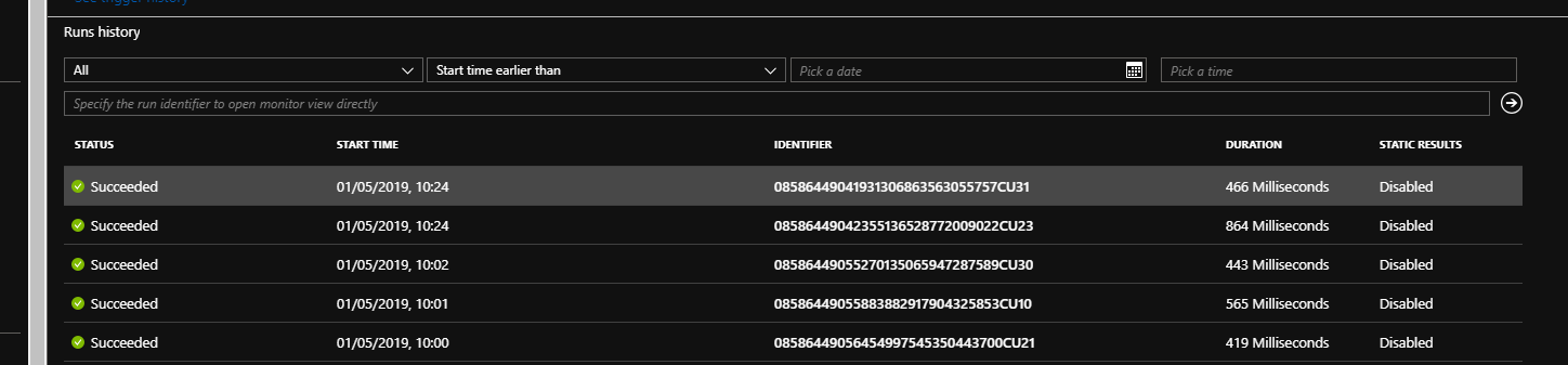 Run history in Logic Apps Run history in Logic Apps