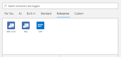 The Enterprise tab in Logic Apps 