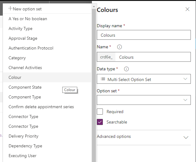 coloursoptionset Colours Option Set