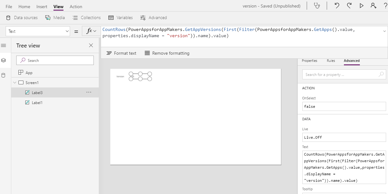 Version number expression in PowerApps