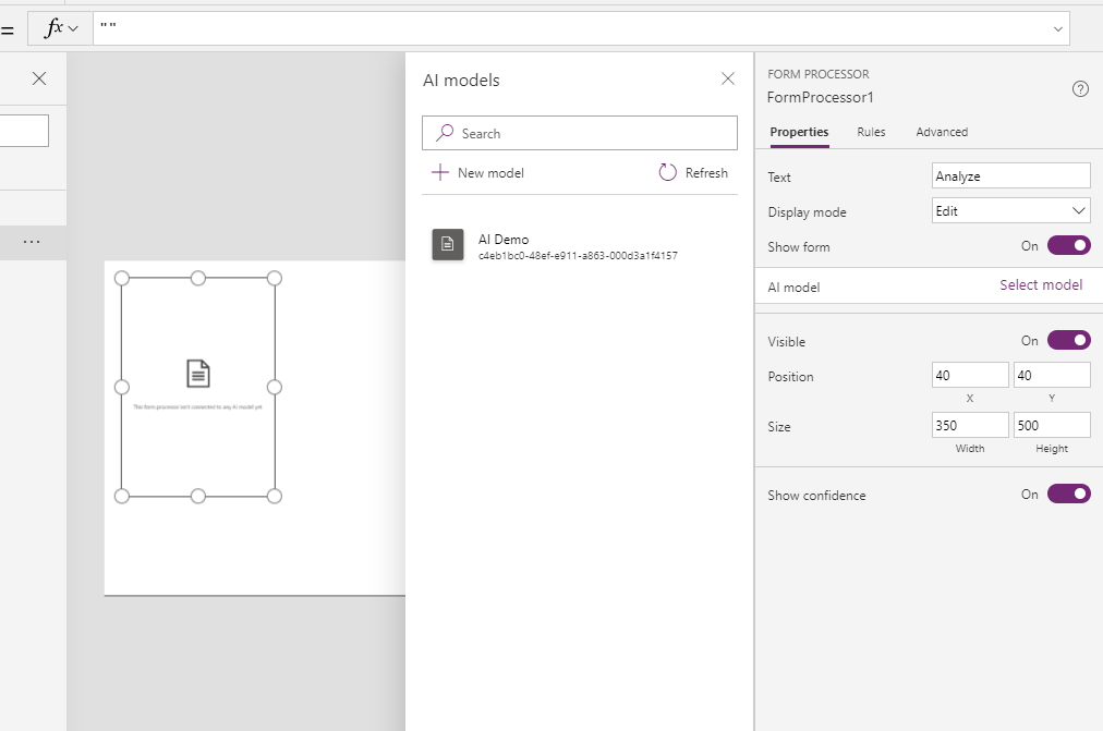 Select the Model created in AI Buidler