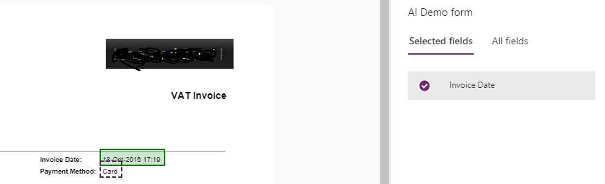 Select the fields on the invoice