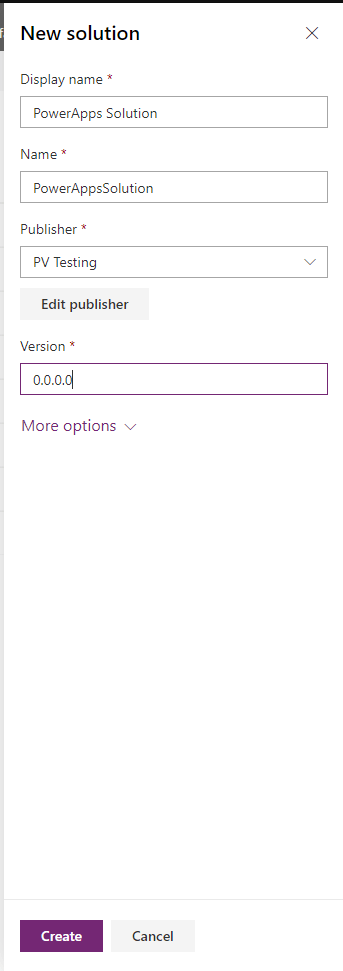 Creating a solution in the Power Platform