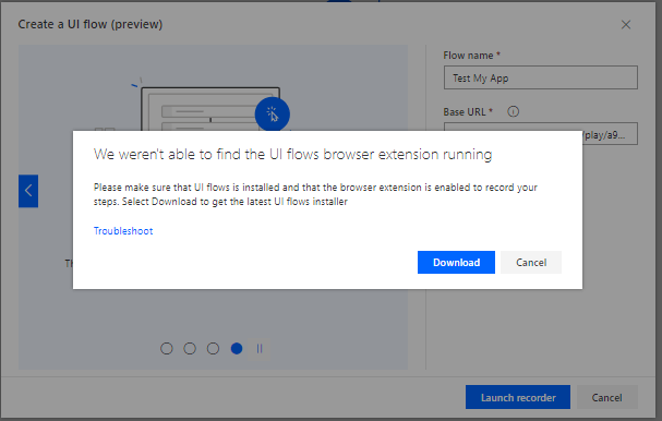 We weren't able to find the UI flows browser extension running