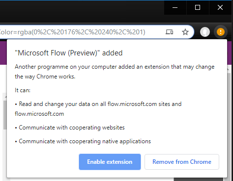 Enabled Microsoft flow Extension