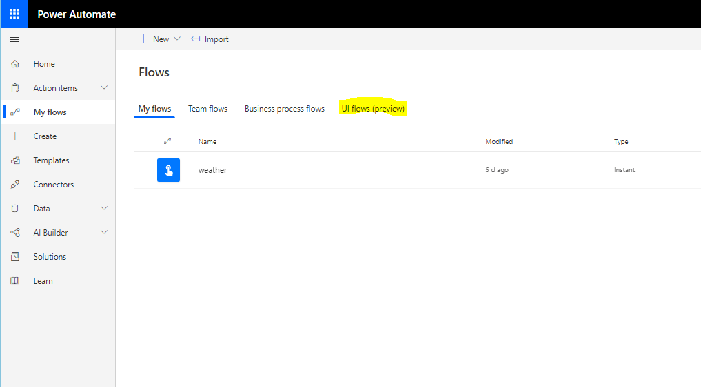 uiflows UI Flows shown in Power Automate