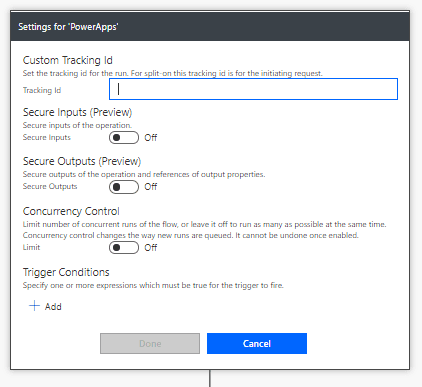 Concurrency setting on the PowerApps trigger