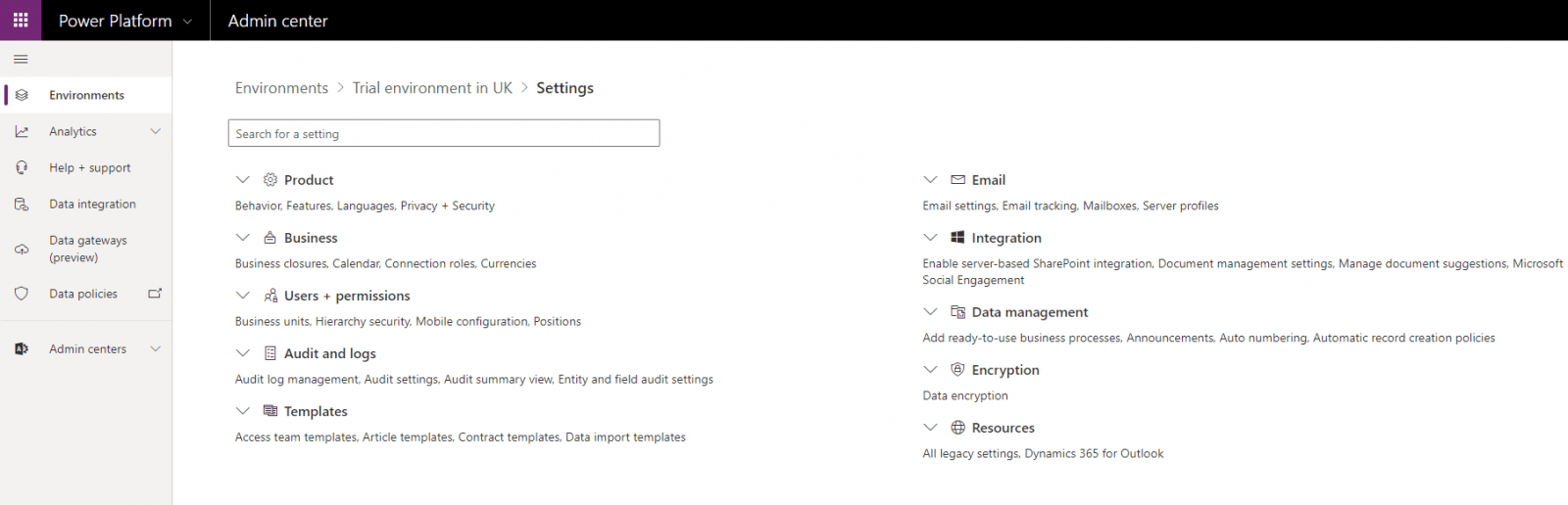 Product Settings - Environment settings in Power Apps Product Settings - Environment settings in Power Apps