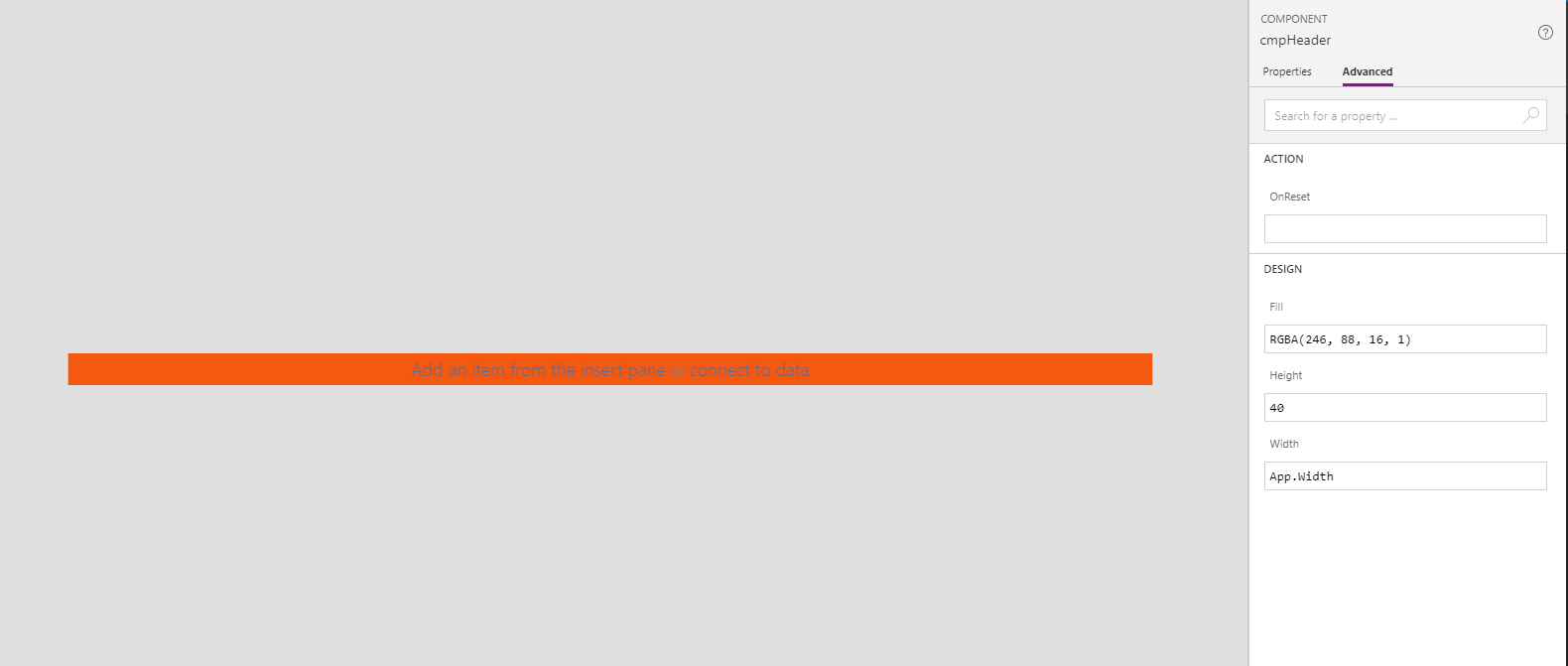 width of the component set to the app width Width of the Component set to the app width