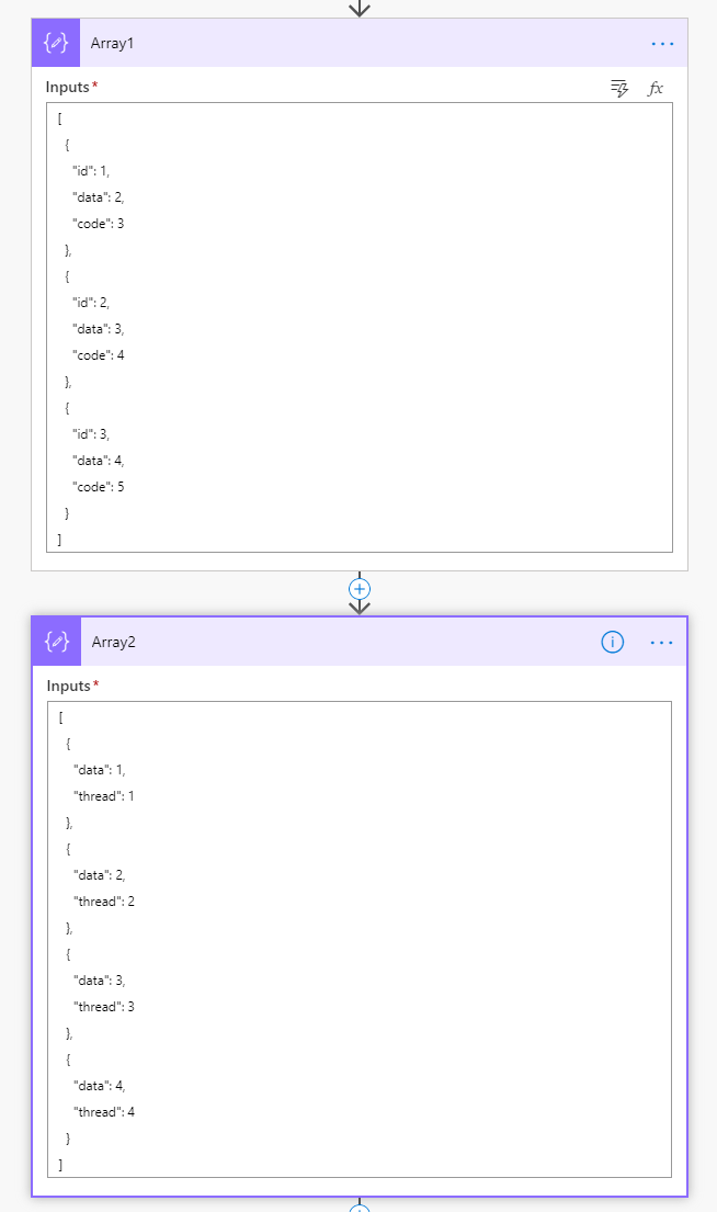 Two arrays of json in Compose actions