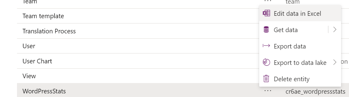 Edit In Excel option