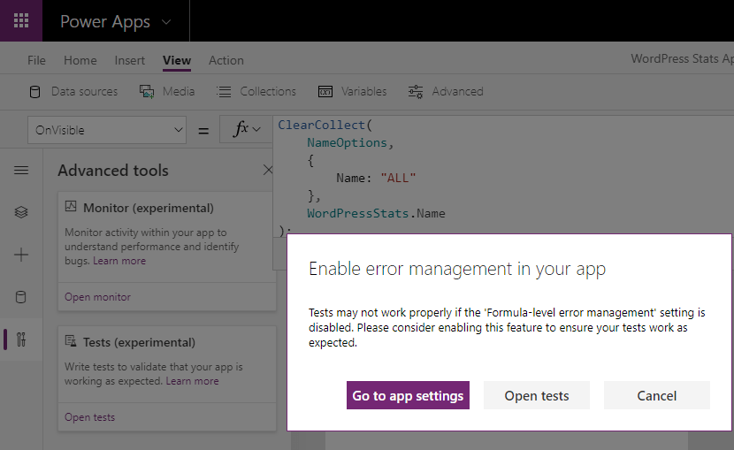 Experimental Tests feature