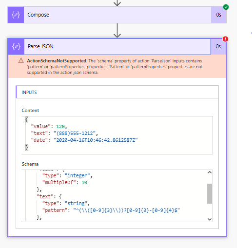 Use 1 Parse JSON action to validate data